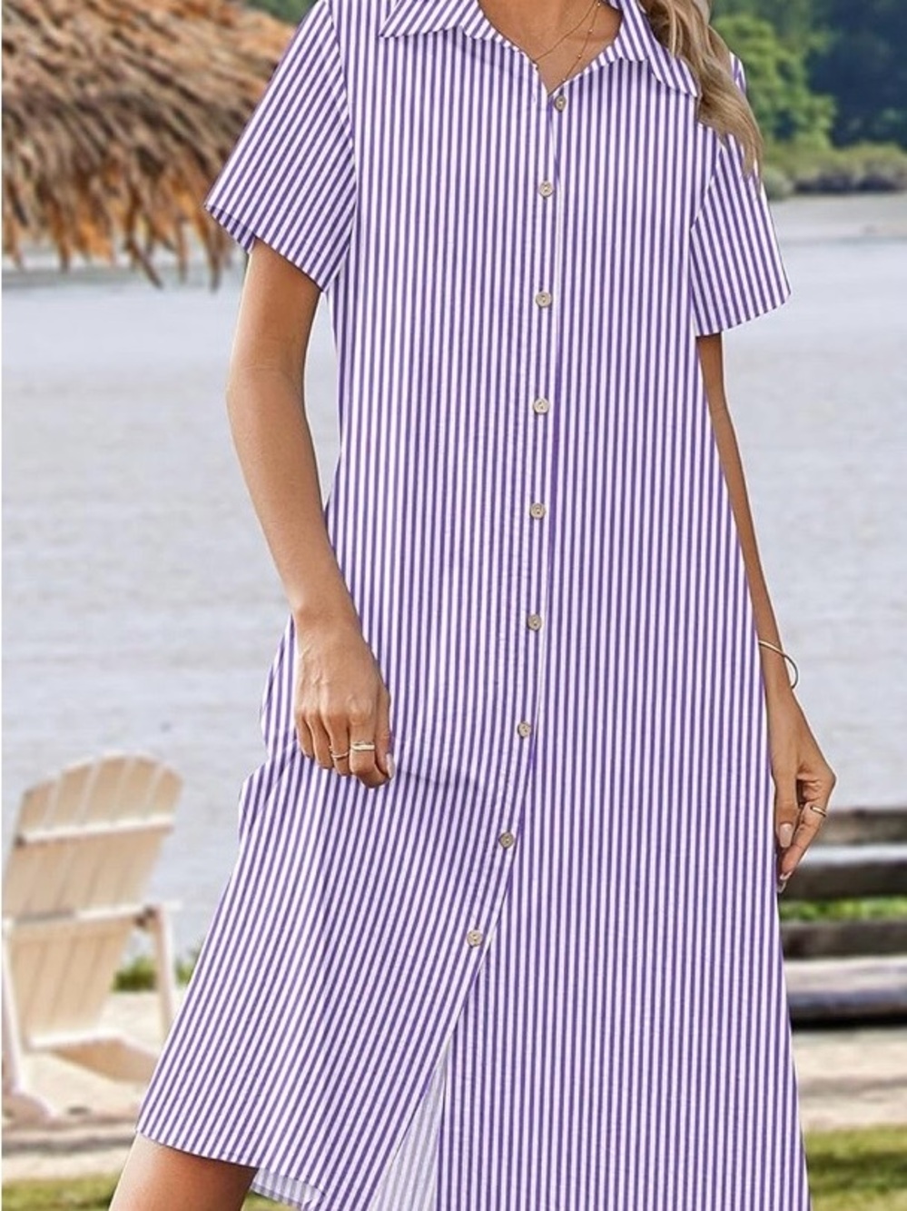 zeagoo Lavender & White Striped Button-Front Swim Coverup - Picture 5 of 10